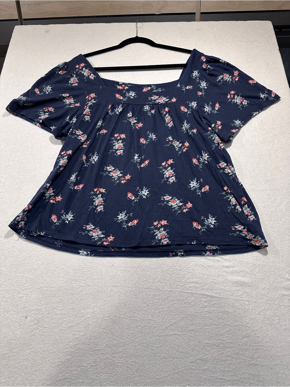 Lucky Brand Navy Floral Square-Neck Blouse